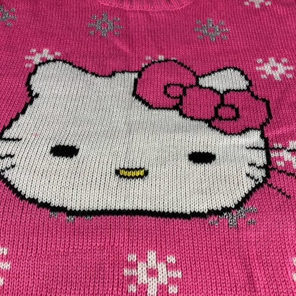 HELLO KITTY KNIT DRESS PINK SNOWFLAKES BOW SIZE LARGE NWT - Picture 4 of 8